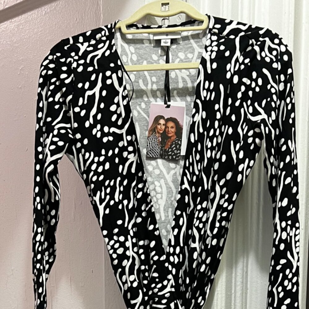DVF For Target- Black and White Wrap Dress-midi length, Size Small Long Sleeve